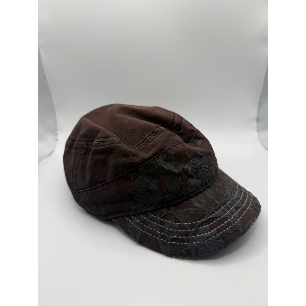 Vintage Scala Pronto Cadet Army Cap Womens One Size Black Embroidered Floral